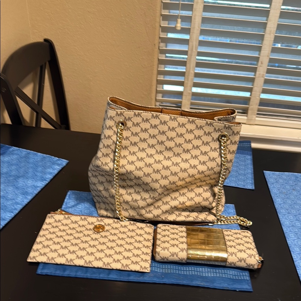 Michael Kors Cream Shoulder Bag with Signature Pattern